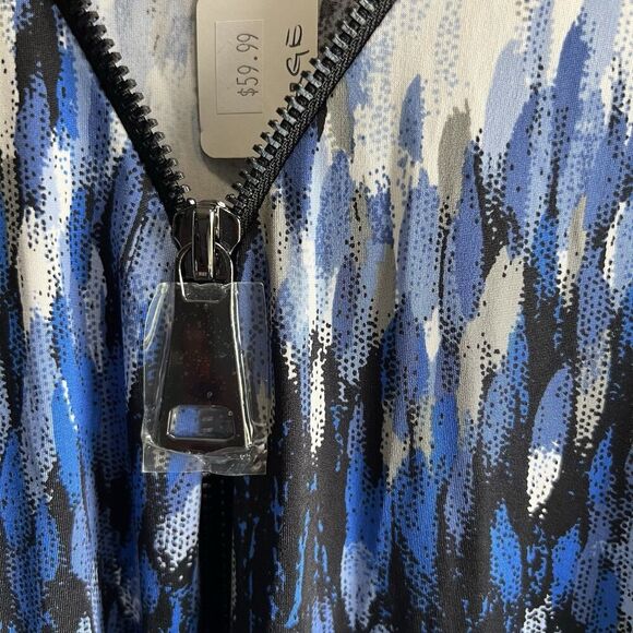 Women's Blue And White Coverup Dress With Zipper Detail Size Large NWT - Picture 8 of 11